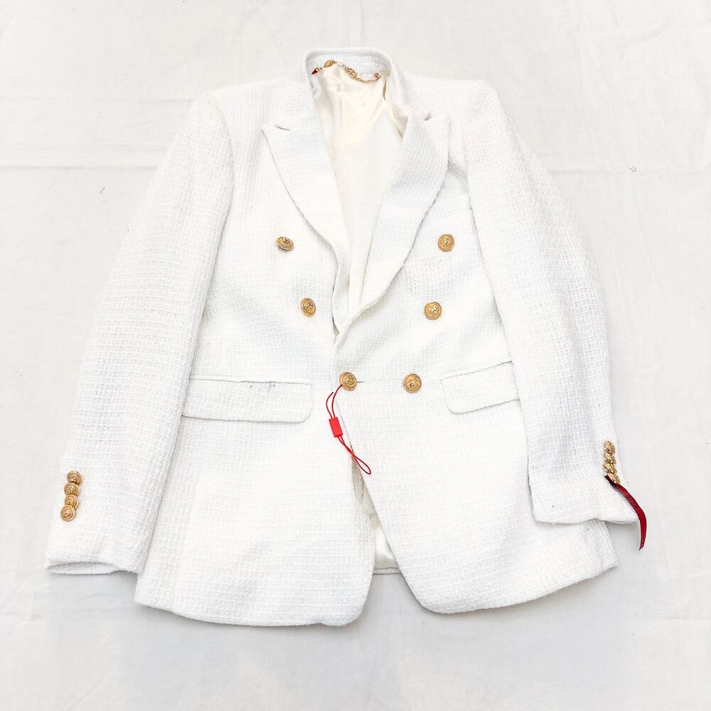 Elie Balleh Milano Italy Boys White Boucle Woven Jacket Blazer Size 14/16 M